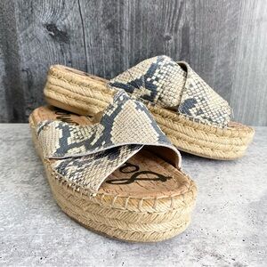 SAM EDELMAN Natty Snakeskin Print Espadrille Slide Sandals